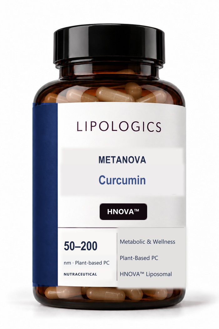 Equivyn™ Curcumin bottle, plant-based liposomal capsules visible through the amber glass